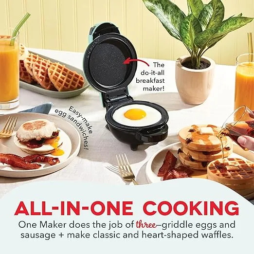 DASH Multi-Plate Mini Maker with 5 Removable Plates for Waffles and Storage Case- Waffle, Heart Waffle, and Griddle Plates