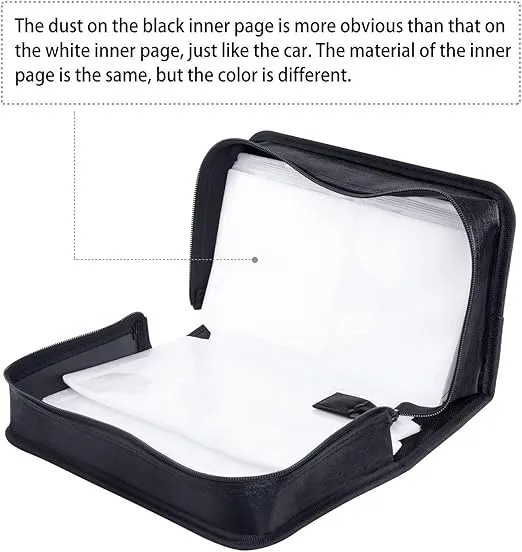 DVD Case, 128 Capacity CD/DVD Case Wallet Binder Storage Holder Booklet for Car Home Office and Travel (White Binder, Black)