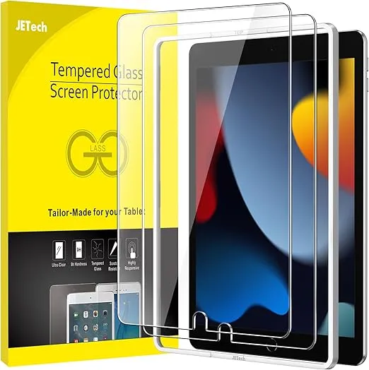 JETech Screen Protector for iPad (10.2-Inch, 2021/2020/2019 Model, 9/8/7 Generation) with Easy Installation Frame, Tempered Glass Film, HD Clear, 2-Pack