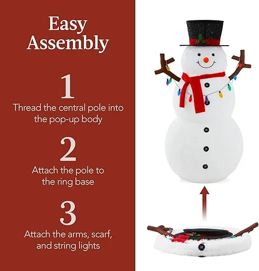 Best Choice Products 5ft Lighted Pop-Up Snowman, Large White Outdoor Christmas Holiday Decoration w/ 200 LED Lights, Hat, Scarf, Multicolored Lights