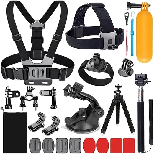 20-in-1 Action Camera Accessories for GoPro Hero 13 12 11 10 9 8 Max 7 6 5 4 Black GoPro 2018 Session Fusion Silver White Insta360 DJI SJCAM APEMAN AKASO and Others Cameras
