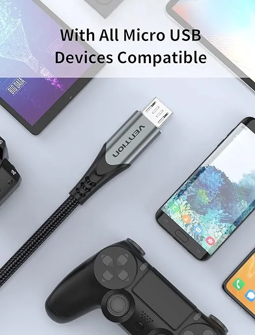 VENTION Micro USB Cable 6.6FT Android Charger Nylon Braided PS4 Controller Charger Cord Replacement for Kindle Fire Paperwhite, PS4, Xbox One Controller, Galaxy S7/S6/J7/J5