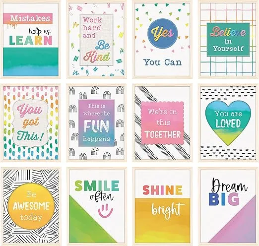 Carson Dellosa Creatively Inspired Boho Classroom 8.5" x 11" Posters, 12 Classroom Posters for Bulletin Board, Wall Decor, Office Decor, Classroom Decor, Boho Decor, Rainbow Classroom Decor