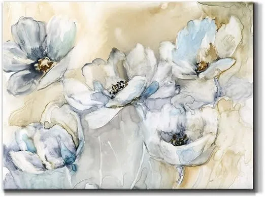 Wexford Home Floral Canvas Wall Art Print Decoration Multi Color Flower Painting Artwork for Living Room Bedroom Office, Ready to Hang, Soft Blooms, 30X40