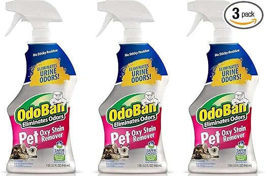 OdoBan Pet Solutions Oxy Stain Remover, Pet Stain Eliminator, 3-Pack, 32 Ounce Spray Each
