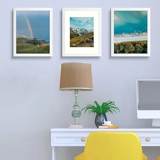 Frametory, 11x14 Picture Frame - Made to Display Pictures 8x10 with Mat or 11x14 Without Mat - Wide Molding - Pre-Installed Wall Mounting Hardware (White, 1 Pack)