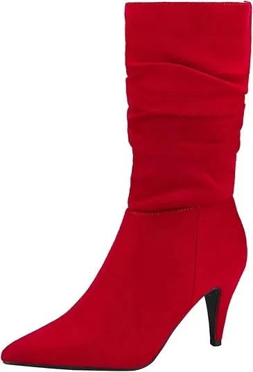 DREAM PAIRS Women's High Heel Mid Calf Boots Slouchy Pointed Toe Fall Boots