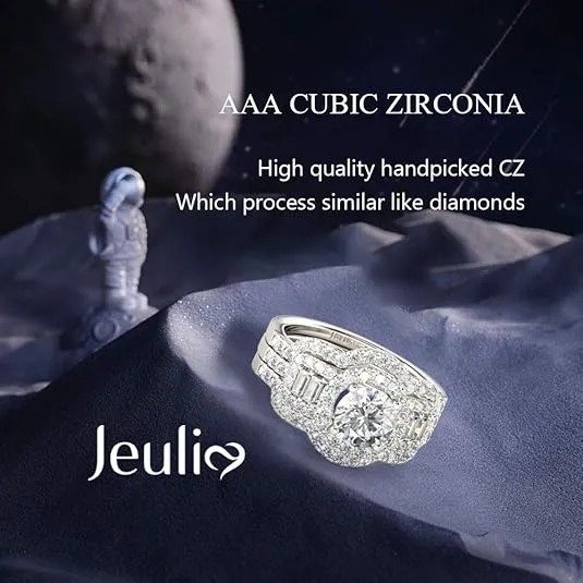 Jeulia 2 Carat Engagement Halo Rings for Women Sterling Silver Round Cut Bridal Set Cubic Zirconia Wedding Diamond Band Rings Promise Anniversary Rings for Her