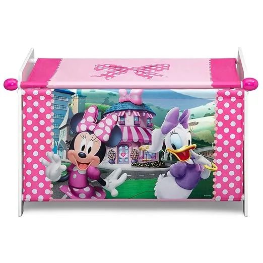 Delta Children Minnie Mouse Toy Box with Retractable Fabric Top, Pink