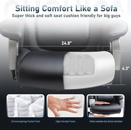 Big and Tall Office Chair 500lbs-Heavy Duty Ergonomic Computer Chair with Extra Wide Seat, High Back Executive Large Desk Chair with Thick Seat and Tilt Rock, Adjustable Lumbar Support-Black