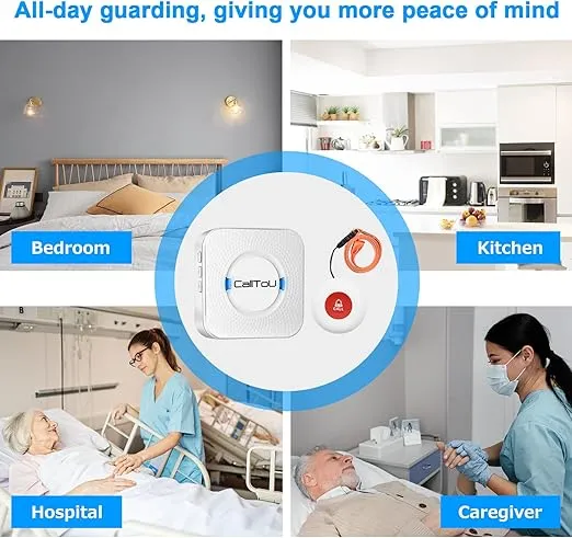 CallToU Wireless Caregiver Pager Smart Call System 2 SOS Call Buttons/Transmitters 2 Receivers Nurse Calling Alert Patient Help System for Home/Personal Attention Pager 500+Feet Plugin Receiver