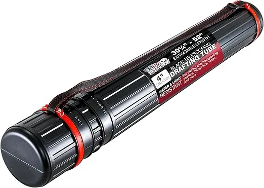 U.S. Art Supply Black Telescoping Drafting Tube - 4" Outside/3-3/4 Inside Diameter, Expands 30-1/4" to 52", Durable Protection with Shoulder Strap - Ideal for Posters, Blueprints, Art & More