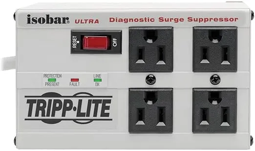 Tripp Lite ISOBAR4ULTRA Isobar 4 Outlet Surge Protector Power Strip, 6ft Cord, Right-Angle Plug, Metal, Lifetime Limited Warranty & Dollar 50,000 Insurance White