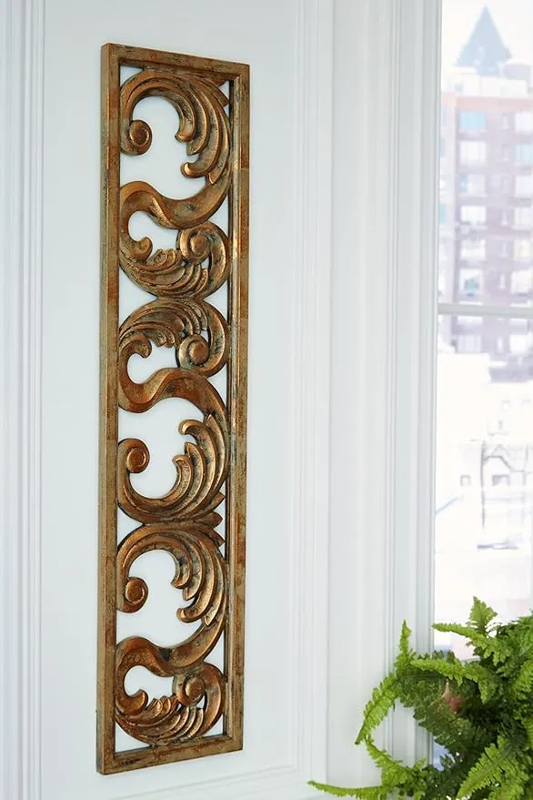 Signature Design by Ashley Candelario Traditional Scrollwork Wood 10 x 42 Inch Wall Decor, Antique Brown