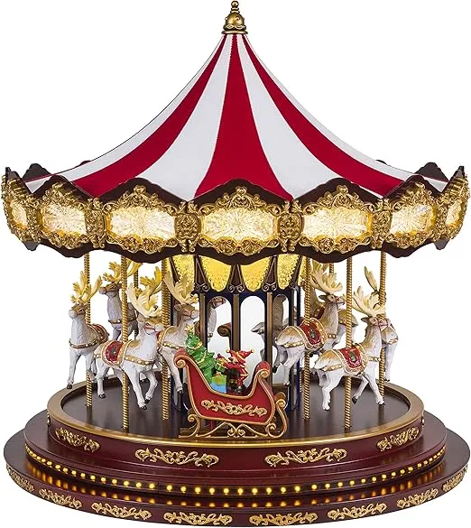 Mr. Christmas Deluxe Carousel Musical Animated Indoor Christmas Decoration, 15 Inch, Brown