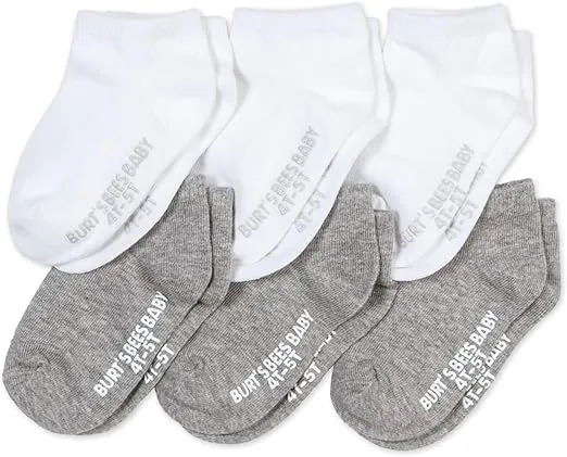 Burt's Bees Baby Unisex Baby Socks Ankle or Crew Height Made with Soft Organic Cotton, 6 Packs with Non-Slip Grips for Babies
