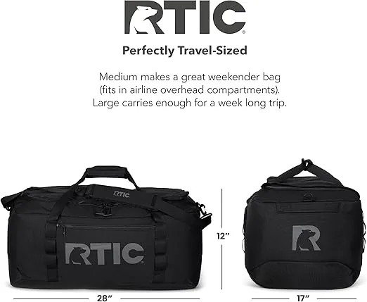 RTIC Road Trip Duffle Bag for Men and Women, Traveling Tote for Camp, Travel, Gym, Weekender, Camping, Overnight, Carry On, Sports, Spacious, Water Resistant, Large, Black