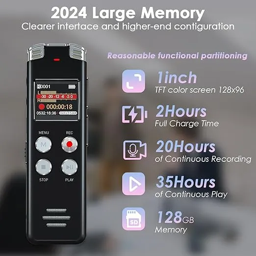 128GB Digital Voice Recorder with Playback: Voice Activated Recorder for Lectures Meetings Interviews - EVISTR Dictaphone Recording Device Tape Recorder Portable Mini, Audio Recorder with USB, MP3