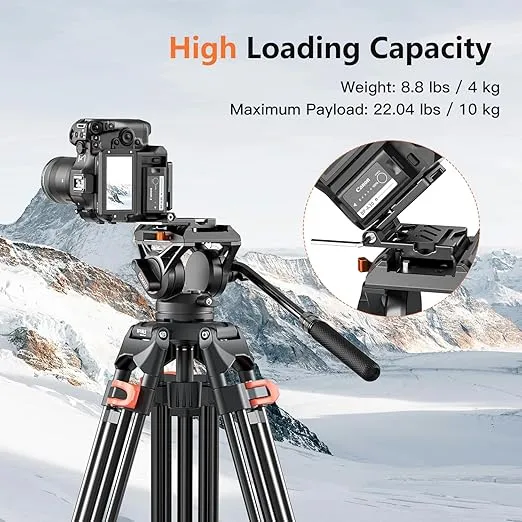 Heavy Duty Tripod Professional Video Tripod Aluminium 72inch with 360 Degree Fluid Head for Canon Nikon DSLR Camcorder Cameras Spotting Scopes