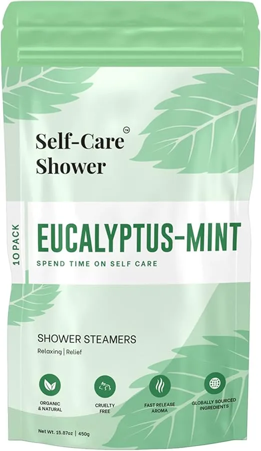 Shower Steamers Eucalyptus-Mint Long-Lasting Aroma - Shower Bombs by Self-Care Shower - Essential Oil Chirstmas Stocking Stuffer Birthday Relaxation Bath Gifts