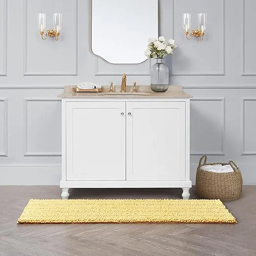 Laura Ashley – Astor Chenille Bath Mat | 100% Polyester | Premium Bathroom Décor | Machine Washable | TPR Backing Measures 24” x 60” | Yellow
