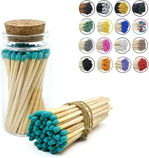 Matches in a Jar | 60+ Matchsticks | Decorative Matchsticks with Strike Pad | Candle Match Holder Long for Fireplace | Match Bottle Cork Closing by Chandler Studio (Light Green, 3" Matches)