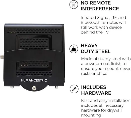 HumanCentric Cable Box Mount and Modem Mount, Adjustable Wall Mount for Small and Wide Devices Like Cable Boxes, Modems, DVD Players, Streaming Media Devices, Mount on The Wall Behind TV