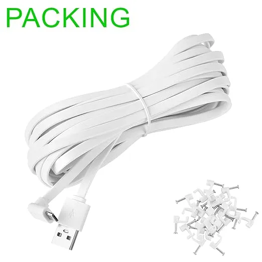 Uogw 50FT Power Extension Cable Compatible with WYZE Cam Pan V3, USB to 90 Degree Micro USB Extension Charging Cable for WYZE Cam Pan V3,L-Shaped Flat Power Cord (White)