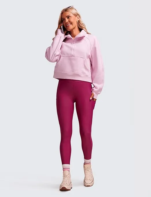 CRZ YOGA Thermal Fleece Lined Leggings Women 28'' - Winter Warm High Waisted Hiking Pants with Pockets Workout Running Tights