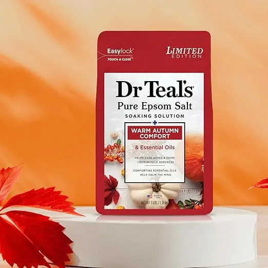 Dr Teal's Warm Autumn Comfort Pure Epsom Salt Soak, 3 lbs Each | 2 Pack of Limited Edition Fall Scent (Autumn)