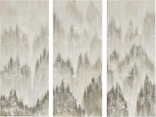 Madison Park Wall Art Living Room Décor - Abstract Glitter Embelished Canvas Home Accent Modern Dining Bathroom Decoration, Ready to Hang Painting for Bedroom, 15" x 35", Sterling Mist 3 Piece