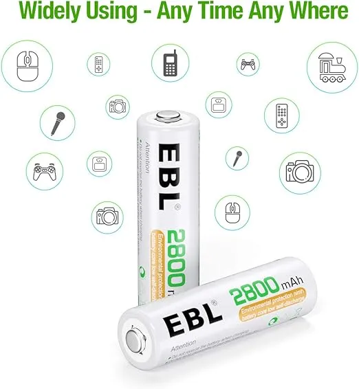 EBL Pack of 8 AA Batteries 2800mAh High Capacity Precharged Ni-MH AA Rechargeable Batteries