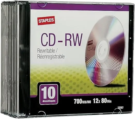 Staples CD-RW Rewritable with Slim CD Slim Case 10 Pieces