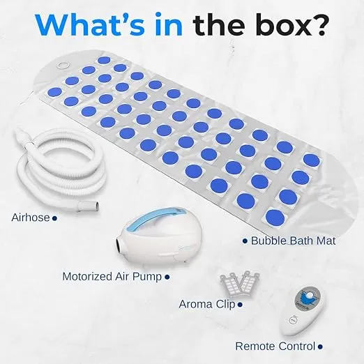 Portable Spa Bubble Bath Massager - Thermal Spa Waterproof Non-Slip Mat with Suction Cup Bottom, Motorized Air Pump & Adjustable Bubble Settings - Remote Control Included - Serenelife AZPHSPAMT22