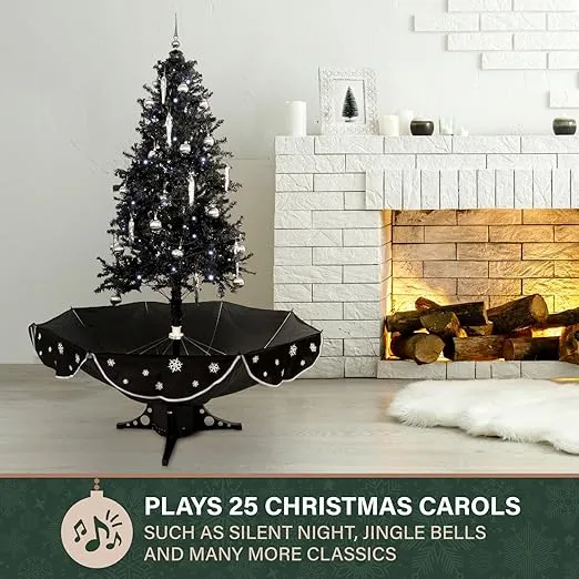 Fraser Hill Farm Let It Snow Series 75-in. Musical Christmas Tree with Black Umbrella Base and Snow Function, FSTR075A-BLK2