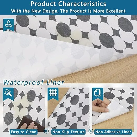Kitchen Shelf Liner Drawer Liners, Non-Adhesive Refrigerator Liners Waterproof Fridge Mats with Strong Durable Kitchen Cabinets Mat for Drawers, Shelves, Pantry (Gray White, 11.8" W x 78.7" L)
