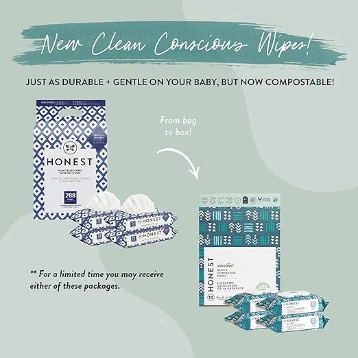 The Honest Company Clean Conscious Unscented Wipes | Over 99% Water, Compostable, Plant-Based, Baby Wipes | Hypoallergenic for Sensitive Skin, EWG Verified | Balance Blues, 288 Count