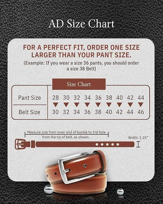 Genuine Leather Dress Belts For Men - Mens Belt For Suits, Jeans, Uniform With Single Prong Buckle - Designed in the USA