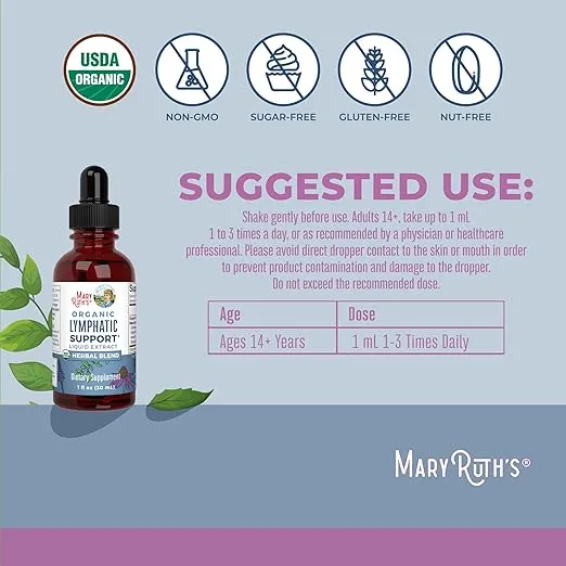 Lymphatic Support Drops by MaryRuth's | USDA Organic Lymphatic Cleanse Immune Support Supplement| Lymphatic Support with Echinacea & Elderberry | Blue Vervain | Vegan | Non-GMO | 30 Servings |