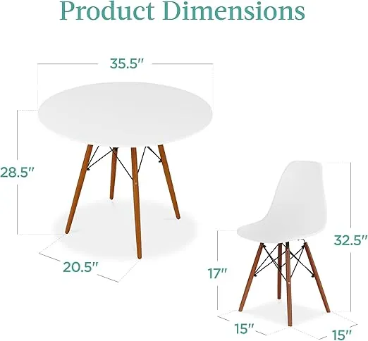 Best Choice Products 5-Piece Dining Set, Compact Mid-Century Modern Table & Chair Set for Home, Apartment w/ 4 Chairs, Plastic Seats, Wooden Legs, Metal Frame - White/Walnut