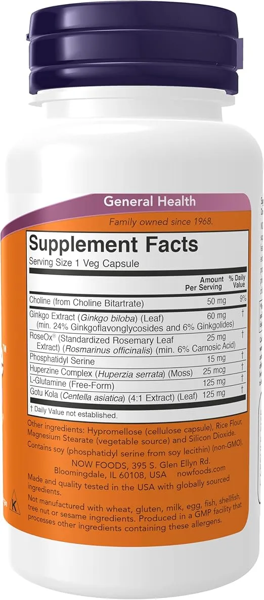 NOW Foods Supplements, Brain Elevate™, Featuring Ginkgo Biloba, RoseOx® and Phosphatidyl Serine, 60 Veg Capsules