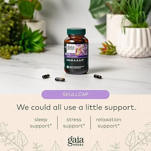 Gaia Herbs Calm A.S.A.P. Stress Support Supplement - with Skullcap, Passionflower, Chamomile, Vervain, Holy Basil & More to Support a Natural Calm - 60 Vegan Liquid Phyto-Capsules (20-Day Supply)