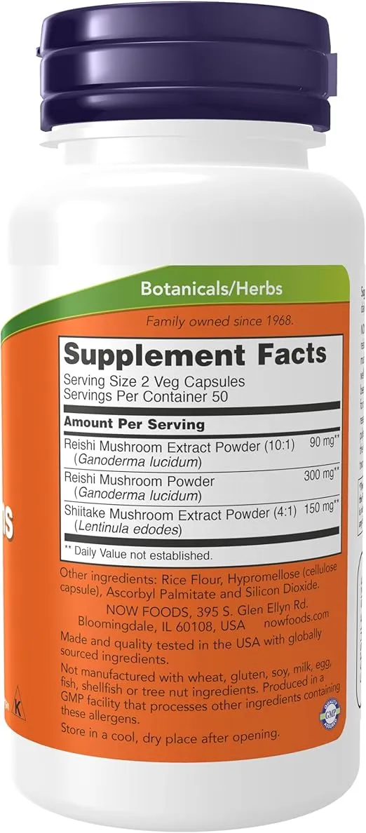 NOW Supplements, Rei-Shi Mushrooms 270 mg, Reishi/Shiitake Blend, Super Mushrooms, 100 Veg Capsules