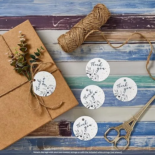 Avery Round Tags with Sure Feed Technology, 2" Diameter, Matte White, 120 Round Tags with Strings, Print-to-The-Edge, Laser/Inkjet Printable Tags (80512)