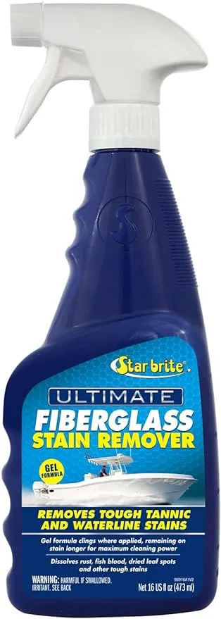 STAR BRITE Ultimate Fiberglass Stain Remover - Easy-to-Use Marine Grade Solution to Eliminate Tough Rust, Leaf & Waterline Stains for Boats and More - Maximum Cleaning Power Gel Spray