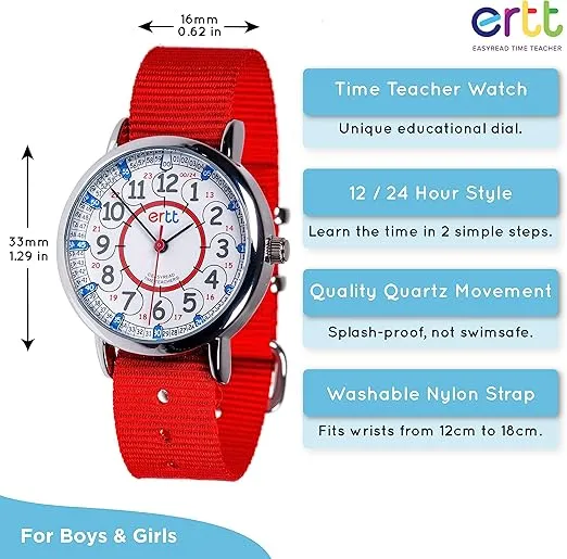 EasyRead Time Teacher - Teaching Watch For Kids - Boys & Girls Analog Watch - Kids Learning Watch - Learn to Tell The Time Wrist Watch For Kids - 2 Step Time Teacher Watch - 12-24 Hr Easy to Read Dial