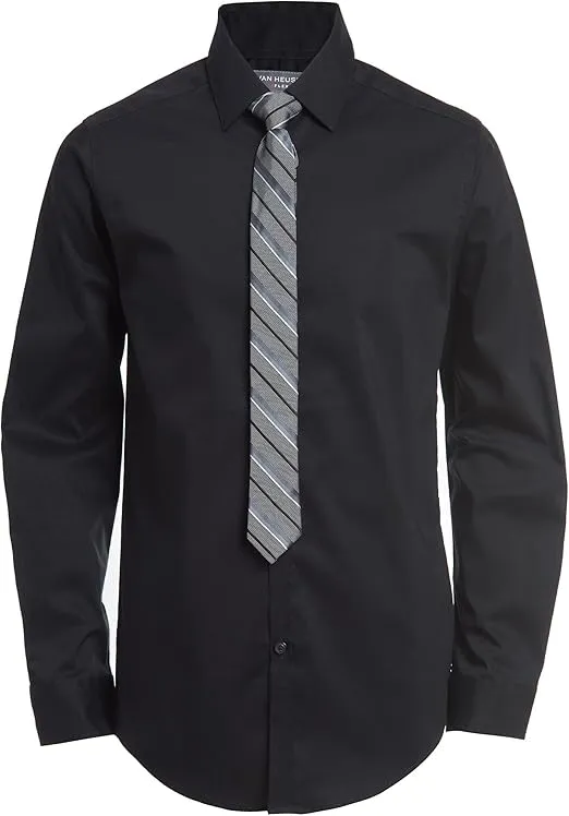 Van Heusen Boys' Long Sleeve Collared Button-Down Dress Shirt and Tie Set