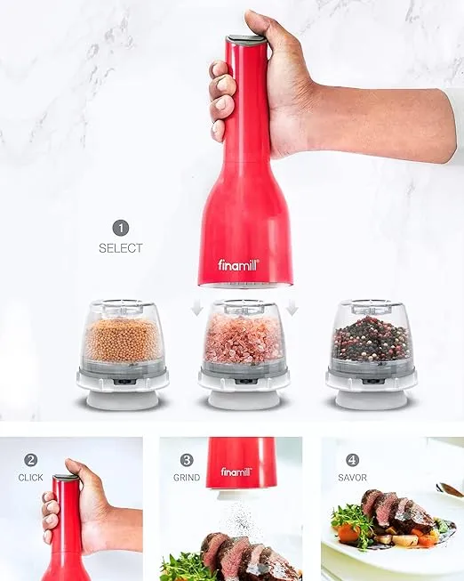 FinaMill's Award-Winning Battery Operated Salt and Pepper Grinder Set - Adjustable Coarseness, Ceramic Grinding Elements, LED Light, Perfect for Home Cooking & Gifting - 2 Quick-Change ProPlus Pods