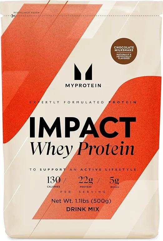 Myprotein Impact Whey Protein Powder, 1.1 Lbs (Servings) Chocolate Milkshake, 22g Protein & 5g BCAA Per Serving, Protein Shake for Superior Performance, Muscle Strength & Recovery, Gluten Free