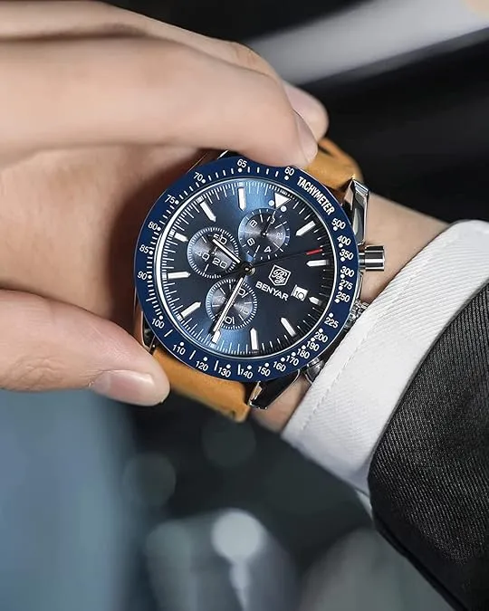 BY BENYAR Watch for Men Analog Quartz Chronograph Waterproof Luminous Designer Mens Wrist Watches Business Work Sport Casual Dress Watch with Silicone Strap Elegant Gifts for Men